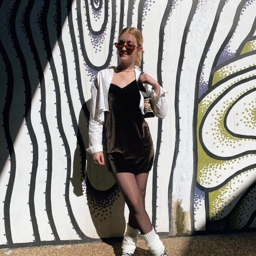 Dark brown velvet pull &bear dress